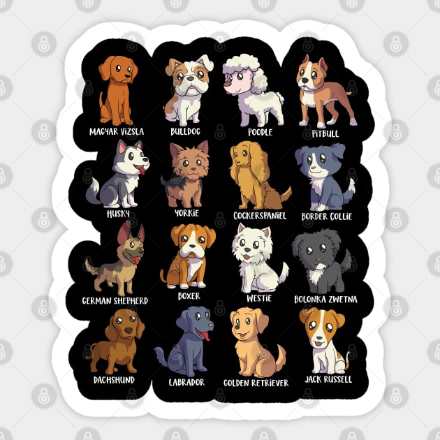 Various Kawaii Cartoon Dogs - Dog Breeds Sticker by Modern Medieval Design